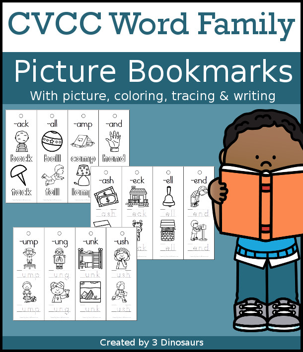 CVCC word family  Picture - three bookmark styles with CVCC words with sort vowel sounds and a consonat blend at the end. - 3Dinosaurs.com