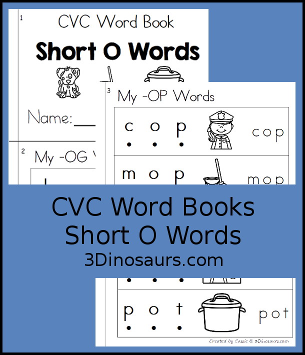 Free CVC Short O Word Book: Blending Words - a simple easy reader book with blends words for CVC short O words with sounding out letters and then blends the letters to make a word. - 3Dinosaurs.com