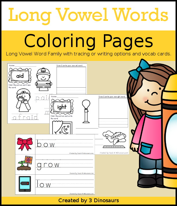 Long Vowel Word Family Coloring Pages - 3Dinosaurs.com