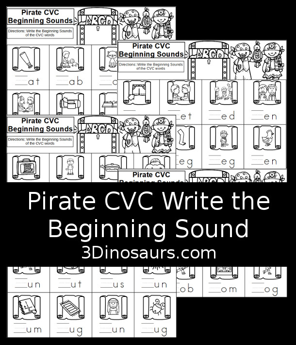 Free Pirate CVC Words Write Beginning Sounds - 3Dinosaurs.com