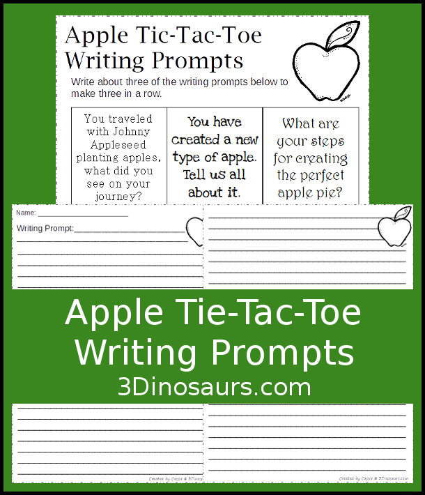 Fun FREE Apple Tic-Tac-Toe Writing Prompts - 9 writing prompts with 2 apple themed writing papers - 3Dinosaurs.com
