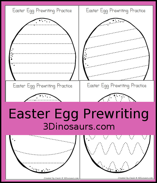 Free Easter Egg Theme Prewriting Printable - 7 pages of prewriting lines for kids - 3Dinosaurs.com