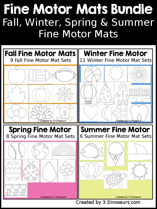 Fine Motor Bundles with 33 fine motor mats to use with kids for the whole year. - 3Dinosaurs.com