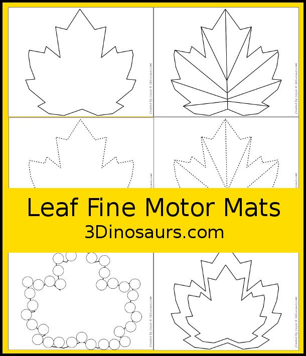 Free Leaf Fine Motor Mat Printable - with leaf tracing, leaf mat, leaf playdough mat, leaf dot marker - with different options for the leaf - 3Dinosaurs.com