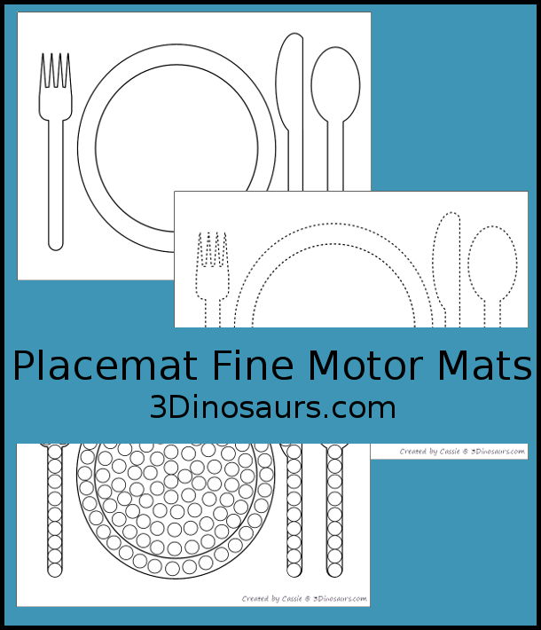 Free Placemat Fine Motor Mat Printables - with three fine motor mats: placemat template printable, placemat tracing and placemat cotton swab printables- 3Dinosaurs.com