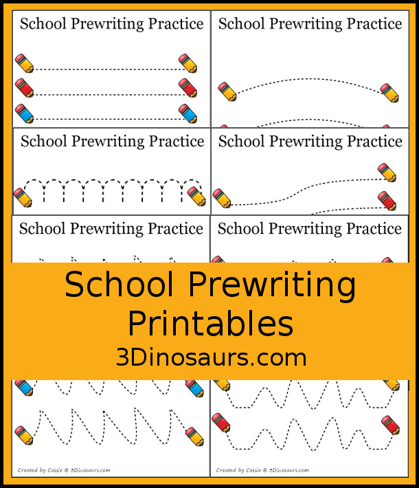 Free School  Prewriting Printables - 14 pages of free beach theme prewriting with different lines on each page for kids to trace - 3Dinosaurs.com #freeprintable #prewriting #3dinosaurs