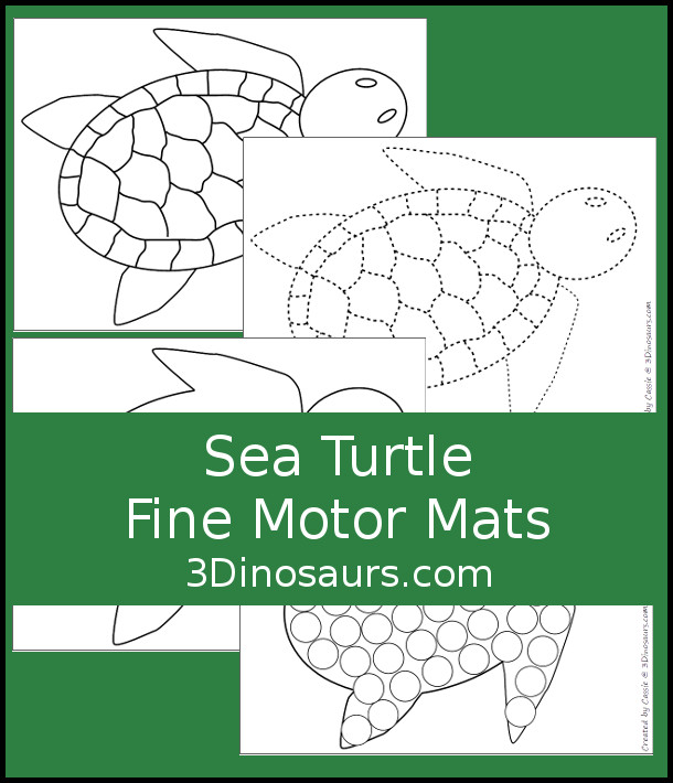 Free Sea Turtle Fine Motor Mats  with a sea turtle template printable, sea turtle outline printables, a sea turtle tracing printable, and a sea turtle dot marker printable - 3Dinosaurs.com