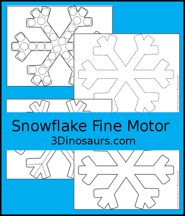 Free Snowflake Fine Motor Printables - with 4 pages of printables with dot marker snowflake, tracing the snowflake and snowflake template - 3Dinosaurs.com
