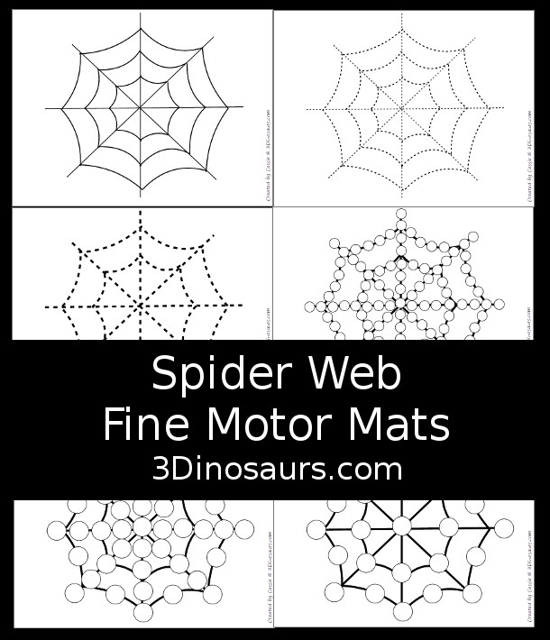 Free Spider Fine Motor Mat Printable - with spider web tracing, spider web mat, spider web q-tip mats, spider web dot marker - with different options for the spider web - 3Dinosaurs.com