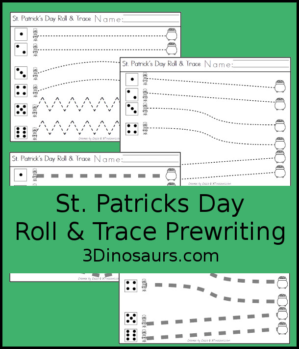 Free St. Patrick's Day Roll & Trace Prewriting - two styles of lines for kids to use in a fun no-prep printable - 3Dinosaurs.com