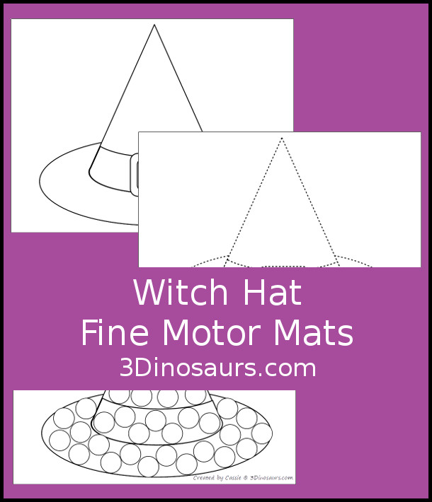 Witch Hat Fine Motor Mat Printables - You have a witch hat template printable, a witch hat tracing printable, and a witch hat  dot marker printable 3Dinosaurs.com